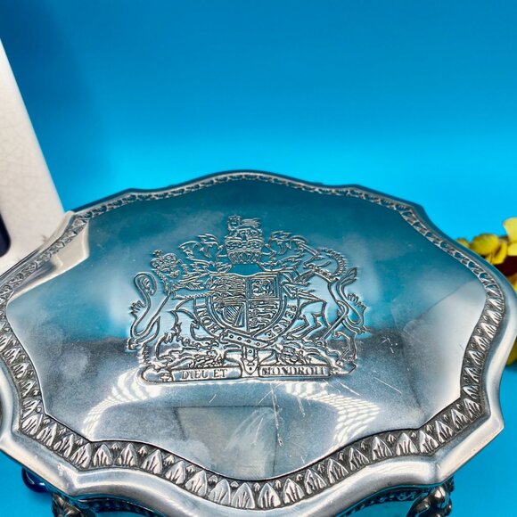 SOLD***Jewelry Box, trinket box, vintage silver-plated Dieu Et Mon Droit - Picture 2 of 14